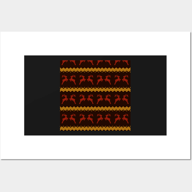 red and yellow raindeer pattern (christmas, tree, christmas raindeer and snowflakes) Wall Art by Thepurplepig